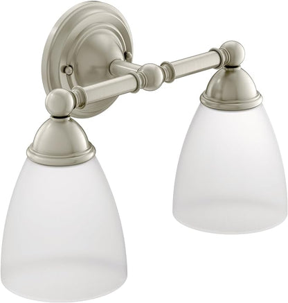Moen YB2262BN Brantford 2-Light Dual-Mount Bath Bathroom Vanity Fixture with Frosted Glass, Brushed Nickel