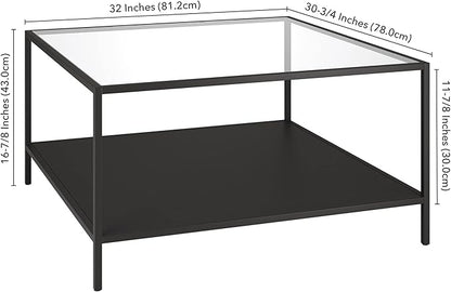 Henn&Hart Square 32" Wide Coffee Table with Metal Shelf in Blackened Bronze, Modern coffee tables for living room, studio apartment essentials