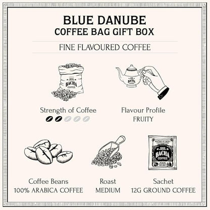 Bacha Coffee | Blue Danube Fine Flavoured, 100% Arabica Specialty Coffee Beans, Medium Roast, x12 Individually Wrapped Single Serve Filter Bags