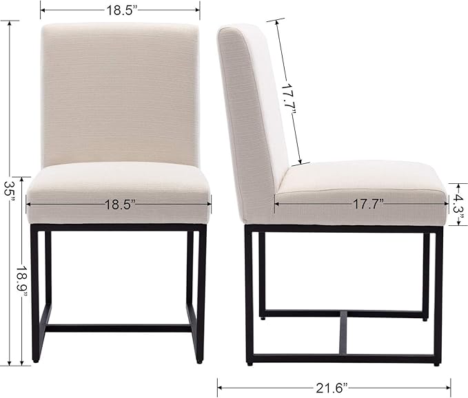 CIMOTA Modern Linen Dining Chair Set of 4, Mid Century Dining Room Chairs Fabric Upholstered Armless Side Chair with Black Sled Base for Dining Room, White Cream 4PCS