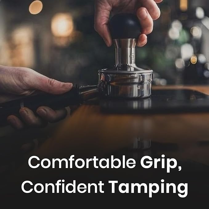 Rattleware Stainless Steel Round Tamper - Premium Ergonomic Grip, Perfect for Espresso Machines, Consistent Grounds Packing & Durable Design (Small - 58mm Dia)