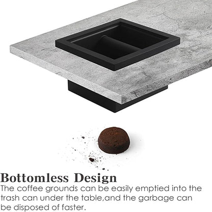 Stainless Steel Coffee Ground Knock Box Chute, Built-in Desktop Waste Bucket, Bottomless Knocking Residue Box