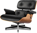 Load image into Gallery viewer, Premium Black Grain Leather, Mid Century Modern Chaise Lounge &amp; Ottoman Set, Classic Design Chair, Heavy Duty Base Support for Living Room, Lounge, Office, Palisander Wood（Upgraded, Walnut-black)