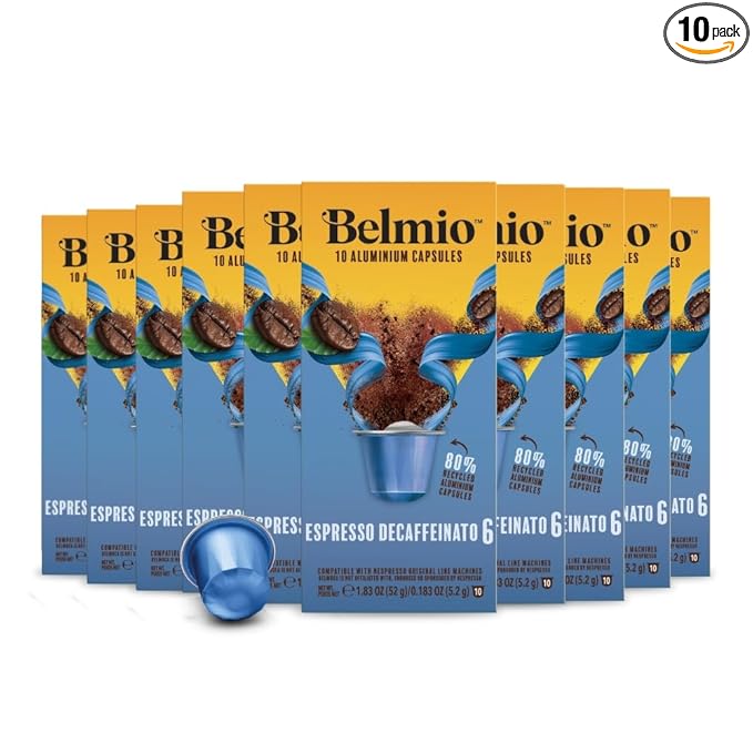 Belmio Decaffeinato Espresso Coffee Pods – Medium Roast – Smooth & Aromatic - Nespresso Original Line Compatible – 10 Count (Pack of 10)