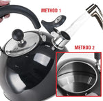 Load image into Gallery viewer, Emeril Lagasse 2.6 Quart/2.5 Liter Whistling Tea Kettle, Stainless Steel Tea Pot for Induction Stove Top, Fast to Boil Water for Home Kitchen Condo, with Ergonomic Cool Folding Grip Handle, Black