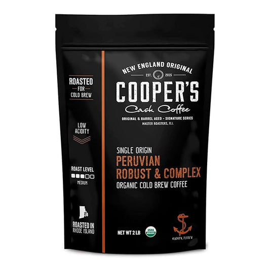 Peruvian Organic Cold Brew Coffee, Single Origin & Gourmet Beans, Tasting Notes Of Caramel With A Touch of Cherry & Orange, Medium Roast Coarse Ground Beans, 2 lb Coffee Bag