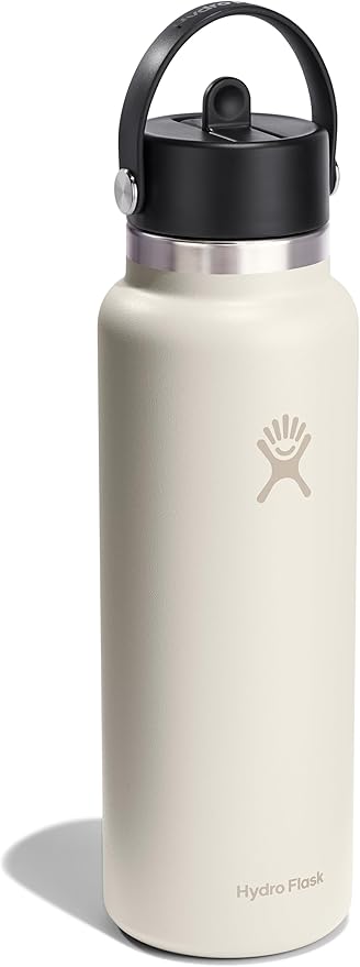 Hydro Flask Water Bottle - Insulated Stainless Steel - Wide Straw Lid, Non Spill, Leakproof in 40 Oz Ivory