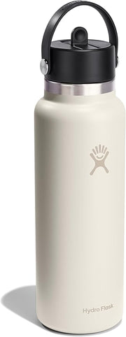 Hydro Flask Water Bottle - Insulated Stainless Steel - Wide Straw Lid, Non Spill, Leakproof in 40 Oz Ivory