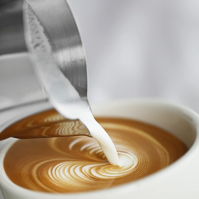 MHW-3BOMBER Milk Frothing Pitcher 12oz/350ml Milk Frother Cup Espresso Steaming Pitcher Stainless Steel Milk Frother Cup Barista Latte Art Round Spout Latte Art Pitcher P7121S