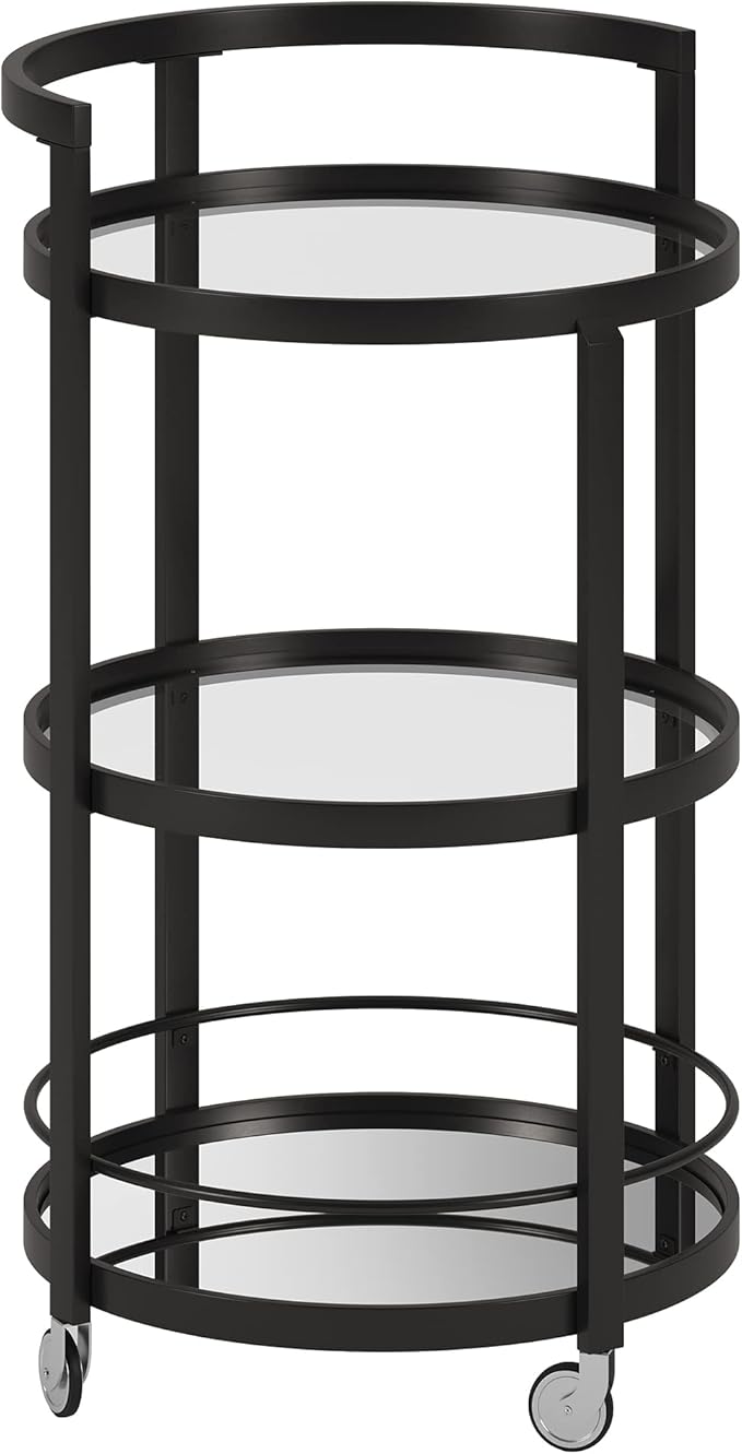 Henn&Hart 21" Wide Round Bar Cart in Blackened Bronze, Bar Carts for the Home