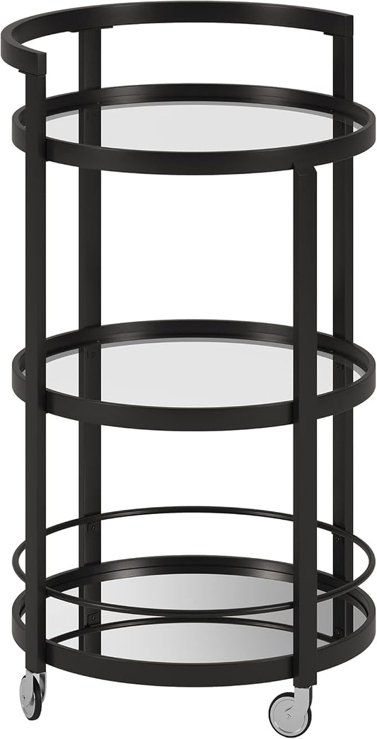 Henn&Hart 21" Wide Round Bar Cart in Blackened Bronze, Bar Carts for the Home