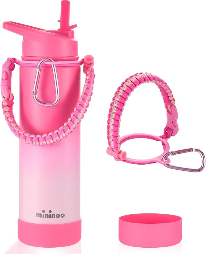 mininoo Insulated Stainless Steel Water Bottle with Straw and Lid for Sports, 24 oz, Sweet Peach