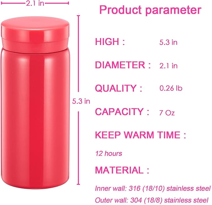 Mini Thermos Cute Water Bottle - 7 oz Tiny Insulated Vacuum 18/10 Stainless Steel Small Flask - Leak Proof & Spill Proof & Keeps Cold and Hot for Drink, Coffee, Tea-6PC