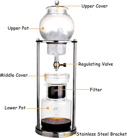LOYALHEARTDY Ice Cold Brew Dripper Coffee Maker, 600 ml Luxury Iced Coffee Maker Smooth Drip Coffee Maker with Adjustable Rate Dripper Cold Brew Coffee Machine Ice Drip Coffee Maker for Coffee & Tea