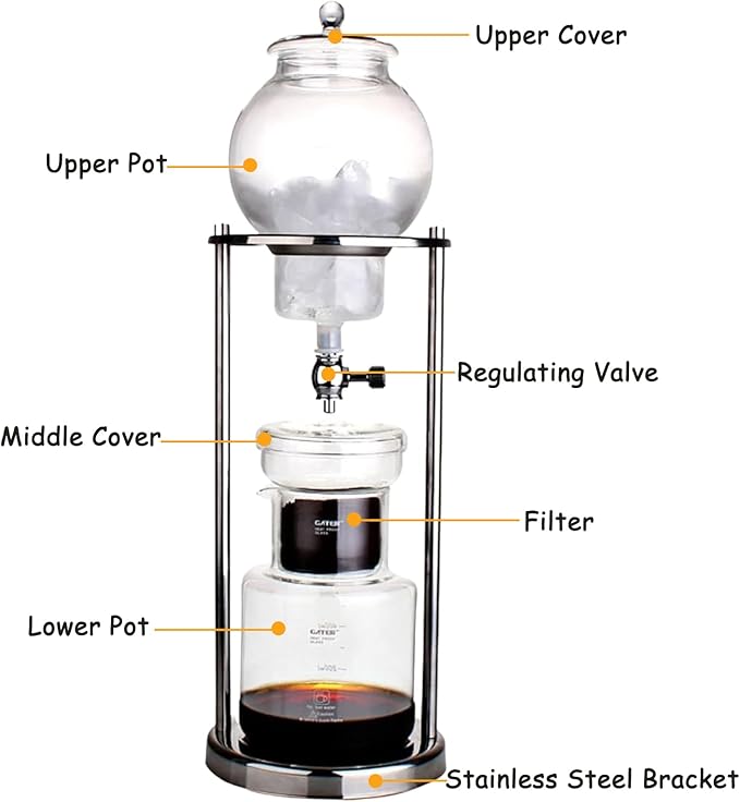 LOYALHEARTDY Ice Cold Brew Dripper Coffee Maker, 600 ml Luxury Iced Coffee Maker Smooth Drip Coffee Maker with Adjustable Rate Dripper Cold Brew Coffee Machine Ice Drip Coffee Maker for Coffee & Tea