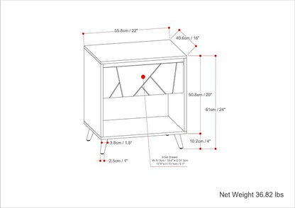 SIMPLIHOME Jager SOLID MANGO WOOD 22 inch Wide Mid Century - Contemporary Bedside Nightstand Table in Natural for the Living Room and Bedroom