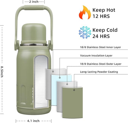 BJPKPK 27oz Insulated Thermal Water Bottle with Lid and Carry Handle BPA Free Stainless Steel Water Bottles for School,Army Green