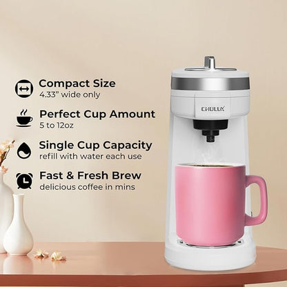 CHULUX Mini Coffee Maker for K Capsule, Single Serve Coffee Maker for One Cup Americano, Lightweight Pod Coffee Machine, Pearl White