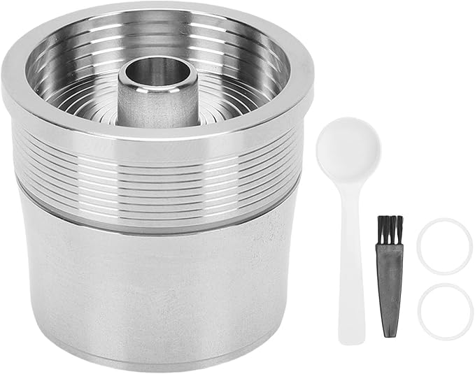 GOWENIC Stainless Steel Reusable Coffee Pod Kit, 304 Rustproof Refillable Capsule with Brush and Spoon for Coffee Machine, Home Office Cafe Use