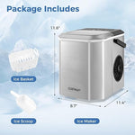 Load image into Gallery viewer, COSTWAY Countertop Ice Maker with Self-Cleaning, 9 Ice Cubes Ready in 6-13 Mins, 26.5Lbs/24H, 2 Sizes of Bullet Ice, Portable Ice Machine with Handle, Ice Scoop and Basket for Home Office (Silver)