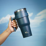 Load image into Gallery viewer, 30 oz Tumbler with Handle and 2 Straw 2 Lid, Insulated Water Bottle Stainless Steel Vacuum Cup Reusable Travel Mug, Navy Blue