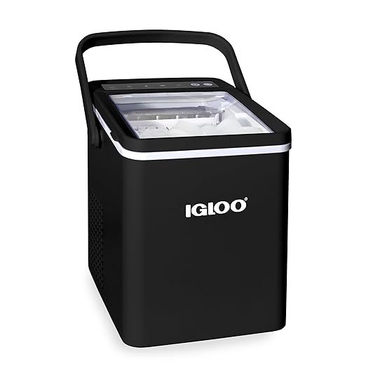 Igloo Premium Self-Cleaning Countertop Ice Maker Machine, Handled Portable Ice Maker, Produces 26 lbs. in 24 hrs. with Ice Cubes Ready in 6-8 Minutes, Comes with Ice Scoop and Basket
