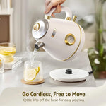 Load image into Gallery viewer, Hazel Quinn Retro Electric Kettle - 1.7 Liters / 57.5 Ounces Tea Kettle with Thermometer, All Stainless Steel, 1200 Watts Fast Boiling, BPA-free, Cordless, Automatic Shut Off - Pearl White