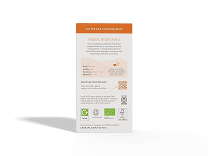 Cru Kafe Bright Roast USDA Organic Espresso Coffee Capsules (50 Pods) Fairtrade Coffee Pods Compatible with Nespresso Original Line and Pixie Machines