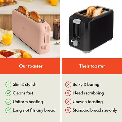bella 2 Slice Slim Toaster, Fits-anywhere™ Kitchenware, 6 Setting Shade Control with Reheat & Cancel Buttons, Fits sourdough, 10” Long Slot, Anti Jam & Auto Shutoff, 900 Watt, Blossom