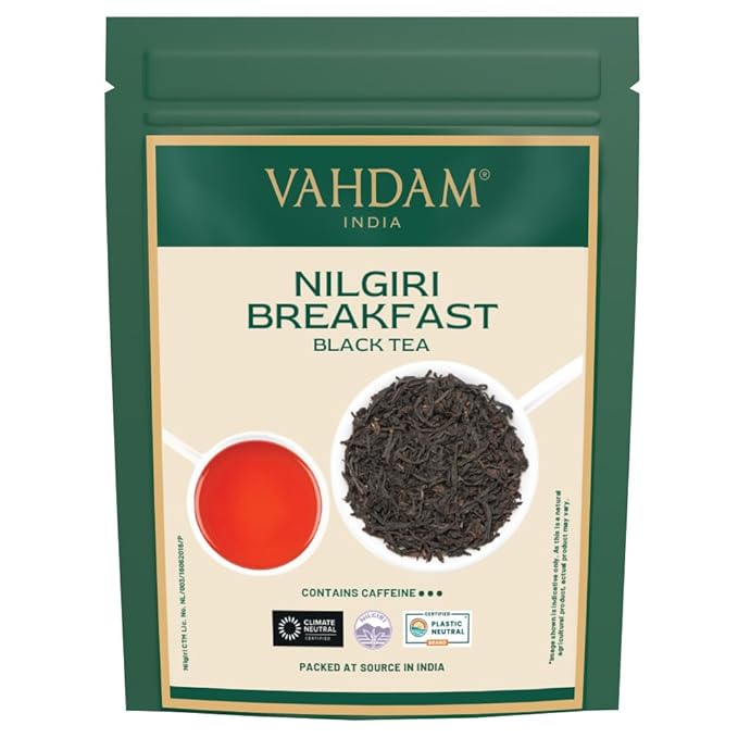 VAHDAM Nilgiri Breakfast Black Tea (150+ Cups/12oz) - Robust & Flavory Loose Leaf Tea | Single Origin, Vacuum Sealed Pack