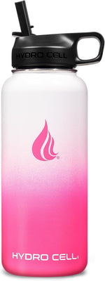 Load image into Gallery viewer, HYDRO CELL Stainless Steel Insulated Water Bottle with Straw - For Cold &amp; Hot Drinks - Metal Vacuum Flask with Screw Cap and Modern Leakproof Sport Thermos for Adults (White/Pink 32oz)