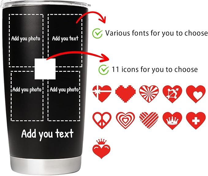 Personalized Tumbler with Pictures Text, Custom Photo Stainless Steel Coffee Tumbler, Coffee Travel Mug Cup 20 Oz Custom Gifts for Fathers Day Christmas Birthday for Dad Mom Kids