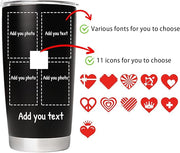 Personalized Tumbler with Pictures Text, Custom Photo Stainless Steel Coffee Tumbler, Coffee Travel Mug Cup 20 Oz Custom Gifts for Fathers Day Christmas Birthday for Dad Mom Kids