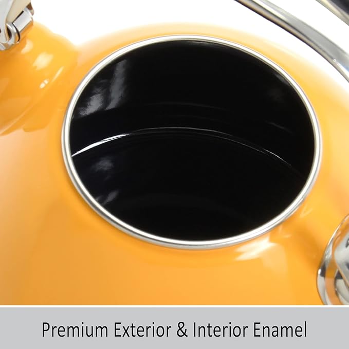 Chantal Classic Teakettle, 1.8 QT, Enamel On Steel, 2-Tone Harmonica Whistle, Rapid Boil and Even Heating (Marigold)