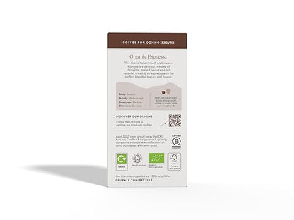 Cru Kafe Strong Espresso USDA Organic Espresso Coffee Capsules (50 Pods) Fairtrade Coffee Pods Compatible with Nespresso Original Line and Pixie Machines