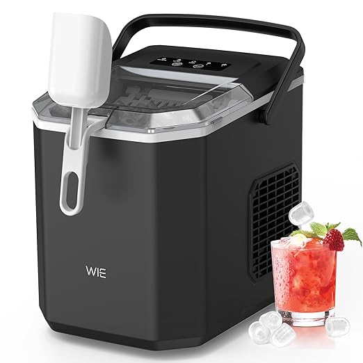 WIE Countertop Ice Maker, 26lbs/24H Portable Ice Machine with Handle,9 Bullet Ice Cubes in 6 Mins,Self-Cleaning Compact Icemaker with Selectable Ice Size for Home Kitchen/RV/Camping/Party, Black