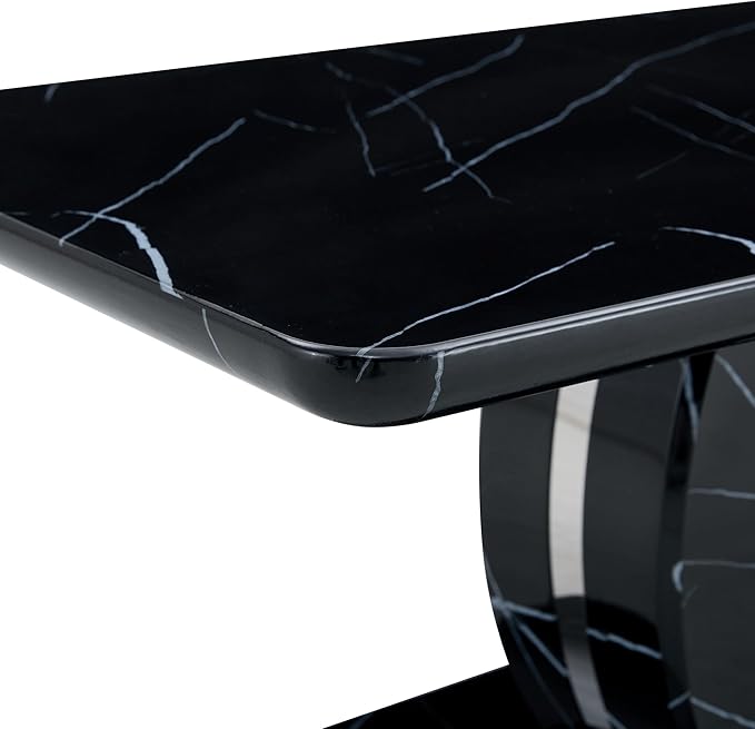 43.3 Inch Faux Marble Coffee Table, Large Modern Coffee Tables for Living Room, Rectangular Center Table Tea Table Accent Furniture, Black Marble-Looking Desktop