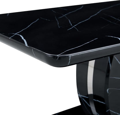 43.3 Inch Faux Marble Coffee Table, Large Modern Coffee Tables for Living Room, Rectangular Center Table Tea Table Accent Furniture, Black Marble-Looking Desktop