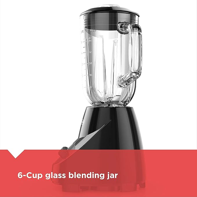 BLACK+DECKER Countertop Blender with 6-Cup Glass Jar, 10-Speed Settings, Black, BL2010BG
