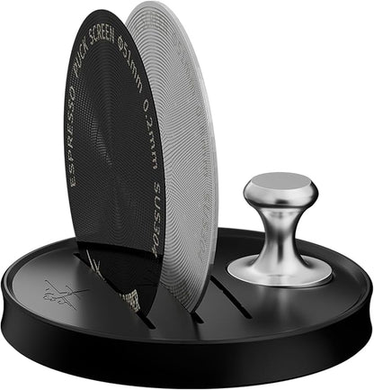 MHW-3BOMBER 51mm Espresso Puck Screen - 0.2mm Ultra Thin Espresso Puck - Metal Reusable Coffee Filter for Portafilter Basket 51mm - Puck Screen with Stand 3 Pack FG7050-OS