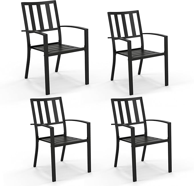 PHI VILLA 4 Pieces Patio Metal Dining Chairs, Outdoor Wroght Iron Seating Dining Chairs, Stackable Bistro Chair for Garden, Backyard, Lawn, Supports 300 lbs