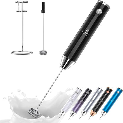 Zulay Kitchen Lux Milk Frother Rechargeable Handheld - Powerful 2-Speed Motor, Fully Waterproof, 2000mAh Battery - Drink Mixer For Latte, Cappuccino, Matcha, Protein Powder - Black