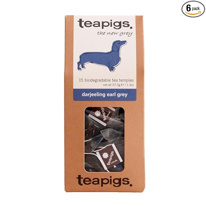 Teapigs Darjeeling Earl Grey Tea Bags Made with Whole Leaves (6 Packs of 15 Tea Bags)