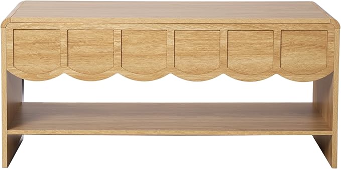 Lift Top Coffee Table with Hidden Compartment, 2 Tier Wooden Center Table with Wave Panel, Modern Lift Tabletop for Home Living Room Office, Natural