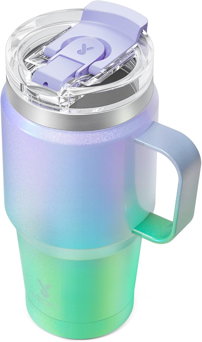 Meoky 24oz Travel Mug, Triple Insulated Stainless Steel Tumbler with Handle and 2-in-1 Straw and Sip Lid, 100% Leak Proof, Keeps Cold for 24 Hours or Hot for 8 Hours, Cupholder Friendly (Fairyland)