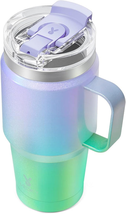 Meoky 24oz Travel Mug, Triple Insulated Stainless Steel Tumbler with Handle and 2-in-1 Straw and Sip Lid, 100% Leak Proof, Keeps Cold for 24 Hours or Hot for 8 Hours, Cupholder Friendly (Fairyland)