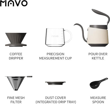 Pour Over Coffee Maker Set, Pour Over Kettle, Coffee Dripper, Glass Coffee Server with Scale, Stainless Steel Filter (Grey)