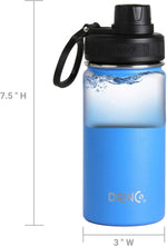 Load image into Gallery viewer, DRINCO Stainless Steel Water Bottle Spout Lid Vacuum Insulated Double Wall Water Bottle Wide Mouth (40oz 32oz 22oz 18oz 14oz) Leak Proof Keeps Cold or Hot (14 oz, 14oz Royal Blue)