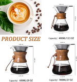 Load image into Gallery viewer, Pour Over Coffee Maker with Reusable Stainless Steel Drip Filter, Lead-Free Borosilicate Glass Coffee Carafe with Modern Wooden Collar for 1-4Cup, Circular Clear (600ml/20oz)