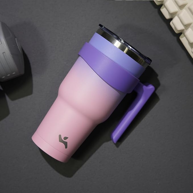 20 oz Tumbler with Handle and 2 Straw 2 Lid, Insulated Water Bottle Stainless Steel Vacuum Cup Reusable Travel Mug,Pastel Sunset